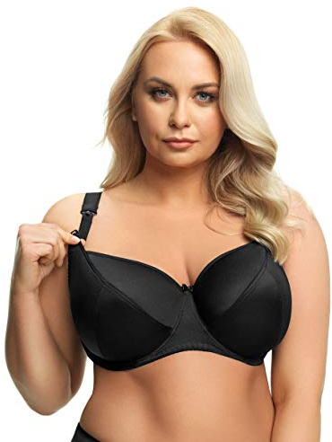 Selente My Secret nursing bra (made in the EU) padded and unpadded even for large sizes with practical opening for breastfeeding in elegant design (B-cup to J-cup) - Black - 36E