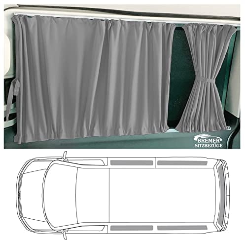 BREMER SITZBEZÜGE Maß Gardinen Vorhänge Sonnenschutz kompatibel mit VW T5 T6 T6.1 Transporter Caravelle langer Radstand mit Heckklappe in Grau Camping Zubehör Wohnmobil Zubehör Camper Gardinen Set 718