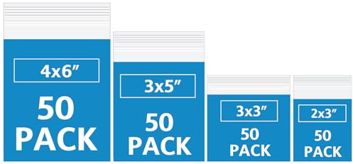 200 Pack Small Plastic Bags For Jewelry, Mini Baggies 4 Assorted Sizes. 2x3 3x3 3x5 4x6 Inch 2 Mil Thick Poly Zipper Lock Bags Clear for Jewelry, Bead, Crafts, Small Parts Storage
