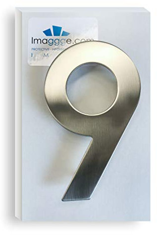 Imaggge.COM - Numero civico o appartamento, in acciaio inox spazzolato (qualità 304), fissaggi in acciaio inox assortiti, altezza 15 cm, profondità 1,8 cm, numero 9