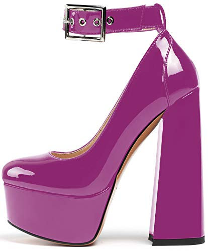 elashe-Scarpe da Donna - 16CM Scarpe col Tacco Blocco Alto- Cinturino alla Caviglia- Scarpe con Plateau Viola EU42