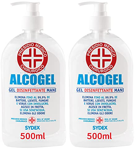 Gel Disinfettante Mani Professionale Antibatterico Igienizzante | 2 Flaconi da 500ml Presidio Medico Chirurgico Elimina fino al 99,9% di Germi Funghi Batteri e Virus. Produzione Italiana