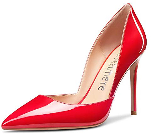 Castamere Scarpe col Tacco Donna Moda D'Orsay Punta Appuntito Tacco a Spillo 10CM Rosso Pelle Verniciata Scarpe EU 38