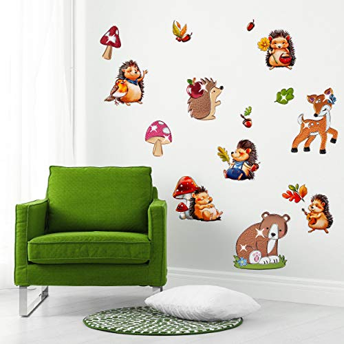 3D Effekt Wandtattoo/Sticker freie Motivwahl 3 * 16 tlg. Set - Tier - Igel - Reh & Waldtiere - Relief Kunststoff - selbstklebend + wiederverwendbar - W..