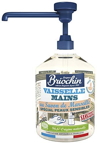 Jacques Briochin Liquide Vaisselle et Mains Spécial Peaux Sensibles Certifié Ecocert 500 ml Hypoallergénique Sans colorant Sans parfum et Sans MIT/CMIT