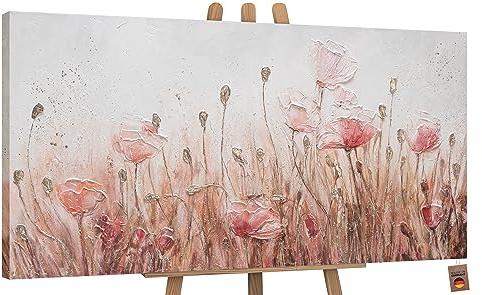 YS-Art Abstrakt Acryl Gemälde auf Leinwand April handgemalt Wandbilder Wohnzimmer modern Wohndekor Bilder Büro Praxis Beige Mohn Blumen echte Kunst 160x80 cm