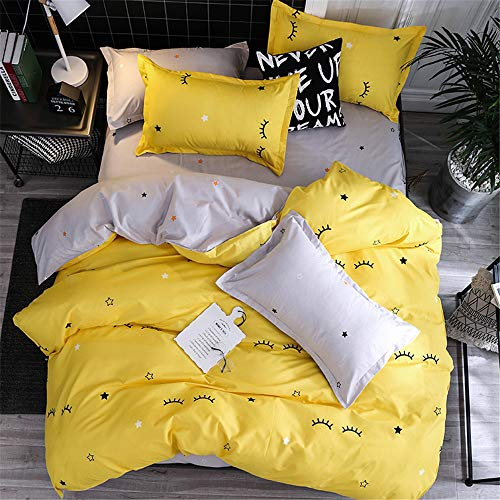 Bettwäsche-Set, Mateju 3pcs Microfaser Bedrucktes Weiche Atmungsaktive Hypoallergen Kopfkissenbezug Bettbezug mit Reißverschluss Schließung (Gelbe Sterne,155x220+80x80cm)