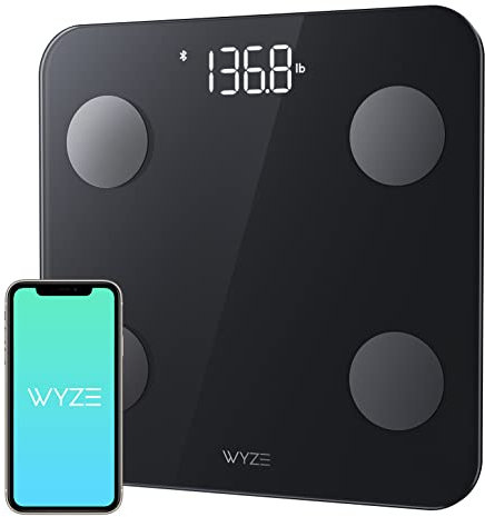WYZE - Bilancia per il grasso corporeo S, bilancia digitale da bagno, analizzatore di composizione corporea, modalità bambino/animale domestico, 180 kg, colore: Nero