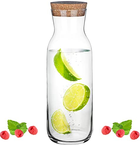 PLATINUX Carafe en verre avec bouchon en liège 1000 ml (max. 1130 ml)