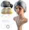 6 Stück Oma Großmutter Perücke Kostüm Set Perücke Kappe Brille Brillen Ketten Perlenkette Zubehör für Cosplay Karneval Halloween Damen Fasching + Brillenetui
