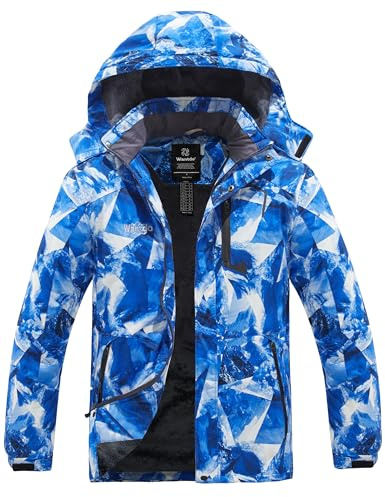 Wantdo Homme Veste de Ski Montagne Outdoor Manteau d'hiver Chaud avec Capuche Amovible Veste Imperméable Coupe-Vent Veste Randonnée pour Voyage Blue Montagne S