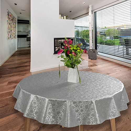 laro runde 140 cm wachstuchtischdecke wachstischdecke abwashbar PVC tischdecke Wachstuch wasserabweisend Garten tischdecke, Muster:Relief geprägt Grau