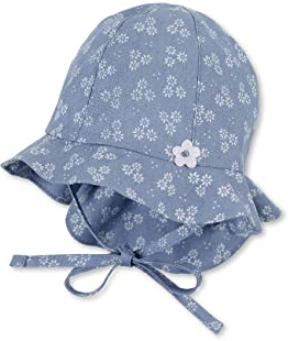Sterntaler Baby Mädchen Hut Baby Sonnenhut Blumen - Baby Hut, Kopfbedeckung Baby Sommer, Sommerhut Baby - aus Baumwolle - mittelblau, 49