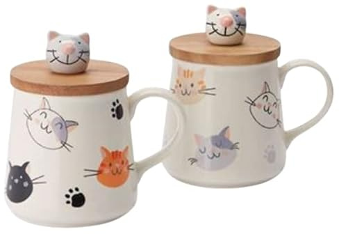 Cha Cult teemando® Becher Herbie Keramik mit Holzdeckel (Akazie) und Keramikfigur 2-fach sortiert, 0,3 l