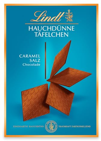 Lindt Schokolade Hauchdünne Täfelchen Caramel & Salz | 125 g | Hauchdünne Vollmilch Schokoladentäfelchen mit Karamell und einem Hauch von Salz | Schokoladengeschenk | Schokoladentafel