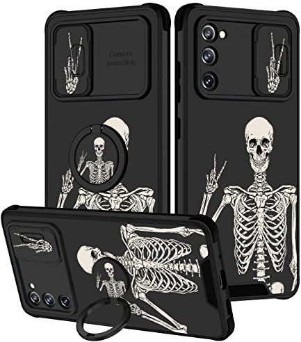 Goocrux [2-in-1 Schutzhülle für Samsung Galaxy S20 FE 5G, Totenkopf-Skelett für Frauen und Mädchen, niedliches Gothic-Telefonabdeckung, Horror-Design mit Schiebe-Kamera-Abdeckung + Ringhalter, lustige