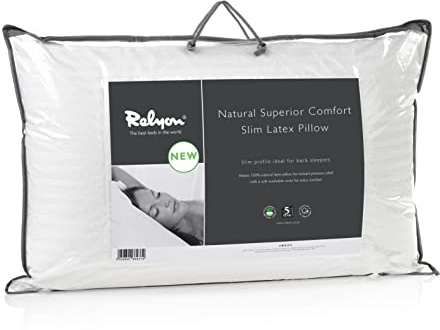 Relyon Superior Comfort 100% Natural Latex Pillow 100% Cotton Removable Cover (Slim), White