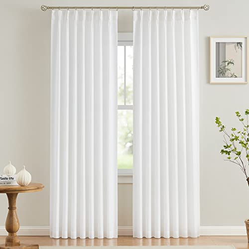 Vision Home Halbtransparente Vorhänge, strukturiert, lichtfilternd, für Wohnzimmer, Schlafzimmer, Viskose-Mischgewebe, Plissee-Vorhänge mit Haken, 2 Paneele, 101,6 cm B x 241,3 cm, Weiß
