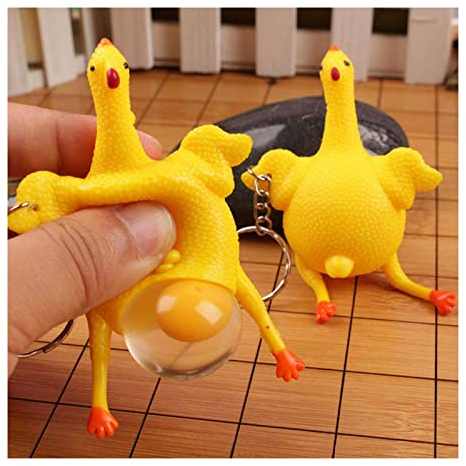 Fledimo Schlüsselanhänger mit Schnalle, Huhn-Squeeze-Schlüsselanhänger, lustiges Ei-Handspielzeug, Stressabbau, Schlüsselanhänger (3 Stück)