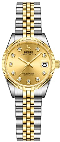 BUREI 36MM Mode Damen Uhr Silber Edelstahl Armbanduhren Analog Quarz Uhren mit Kalender