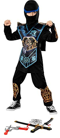 Bristol Novelty 3013483-4 Blue Ninja Costume Kids Fancy Dress, Boys, Girls, Black/Multi, Small, Age 3-4 Years Halloween