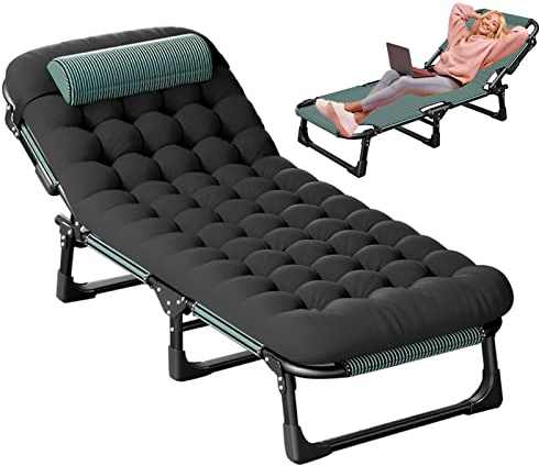 Plerile Terrassen-Chaiselongue, Tragbares Klappbares Campingbett Mit Abnehmbarer Matratze Und Kissen, Outdoor-Sonnenliege Für Strandcamping Und Pool (Color : Camping Cot with Mattress)
