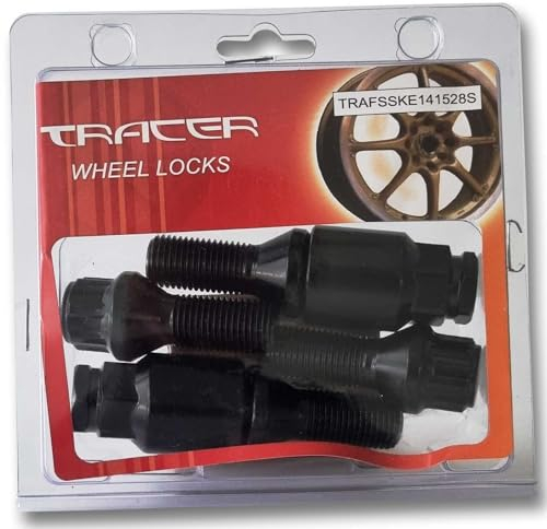TRACER Set di bulloni per cerchione, antifurto, M14 x 1,5, 28 mm, attacco conico, nero, compatibile con Audi, VW, Seat, Skoda, Opel, BMW
