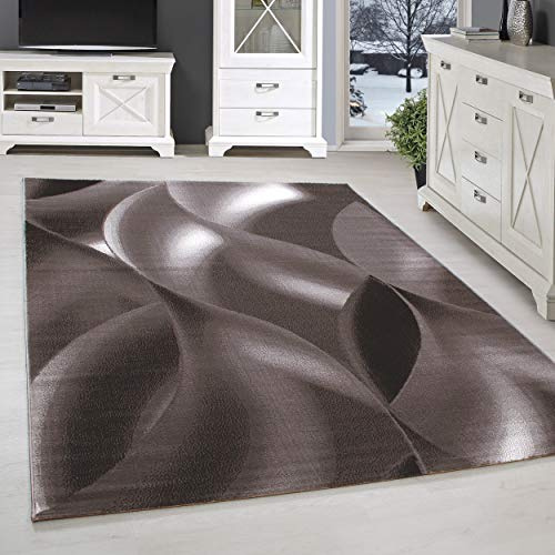 SIMPEX Teppich 280x370 cm Braun Kurzflor Abstrakt Wellen Design XXL Teppich für Wohnzimmer Schlafzimmer Flur Küche Esszimmer Kinderzimmer Pflegeleicht Weich