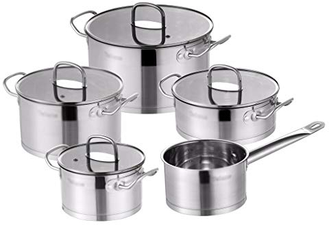 OQHAIR Juego de Utensilios de Cocina Juego de Utensilios de Cocina de Acero Inoxidable de 9 Piezas U & Pan Sets, Caja Fuerte de inducción, Cacerola, Cacerola, con Tapa de Vidrio