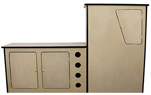 Mueble de Cocina para Caravana Autocaravana Casa Rodante Casa Móvil Cámper de Madera MDF 202x42x124cm 18mm Espesor con Acabado Negro 3 Armarios y Botellero GRATIS Proyecto Bricolaje Autoconstrucción