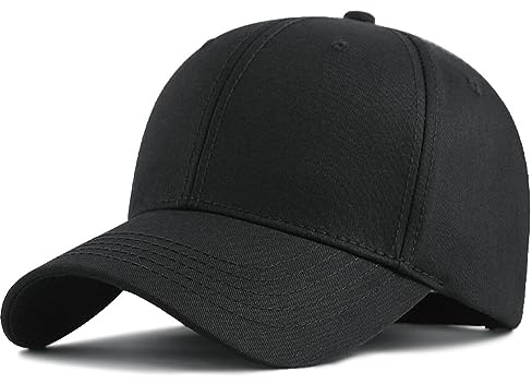 Baseballkappe in Übergröße, XXL, Baumwolle, großer Kopf, einfarbig, große Kopfmütze, Übergröße, verstellbar, 58,4 - 64,8 cm, Schwarz, XXL