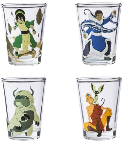 Silver Buffalo Avatar The Last Airbender Mini-Glas-Set, 42,5 ml, 4 Stück | Katara, Toph, Appa und Momo, 0,04 Liter