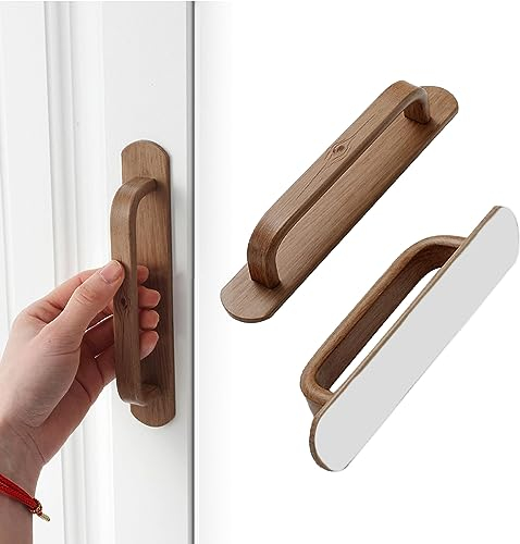 Elistonie 2 Stück Selbstklebender Griff Holzähnlicher Schrankgriff Griffe zum kleben Möbelgriff für Schrank Schiebetüren Schublade Glasschrank Glastür Selbstklebender Türgriff Aluminium (Dunkel,128mm)