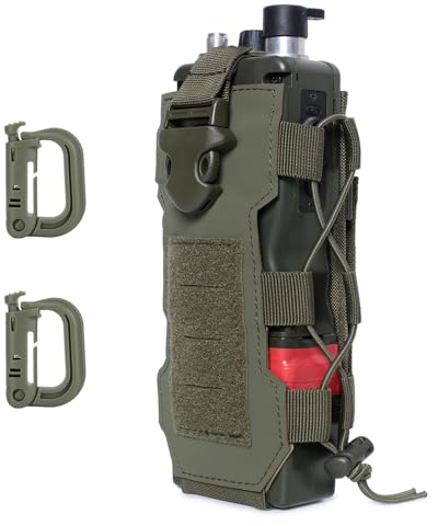 MUCHER Porte-bouteille tactique Molle - Durable - Avec 2 crochets - Pour l'extérieur, la randonnée, la chasse, le camping, l'entraînement, Vert armée., Poche supplémentaire