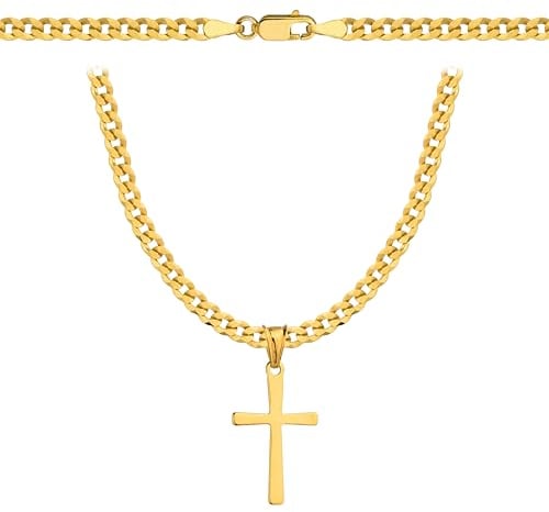 Amor Luxury Goldkette - Königskette - Kreuzkette - Geschenk für Freund, Herren Geschenke zum Geburtstag - Halskette, Goldkette Kreuzkette, Herren Schmuck (45 cm)