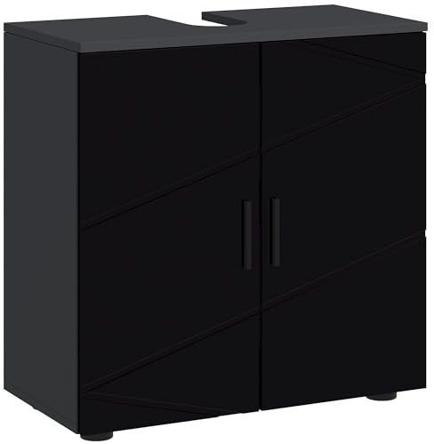 kleankin Meuble sous lavabo avec 2 Portes, Meuble sous lavabo en Bois avec étagère réglable, 60x30x60cm, Noir et Gris foncé