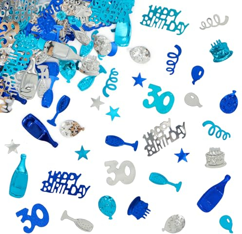 Giftota - Konfetti 30 Geburtstag Deko - 30. Geburtstag Deko - Konfetti (Blau, Silber) - Partydekoration Geburtstag 30 - Konfetti-Dekoration für Jubiläen, Geburtstage, Partys
