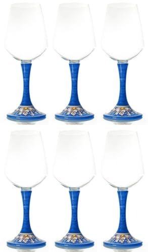 Casa Padrino ensemble de 6 verres à vin de luxe bleu/multicolore H. 23,5 cm - Verres à vin faits et peints à la main - Accessoires hôtels et restaurants - Qualité de luxe - Fabriqué en Italie