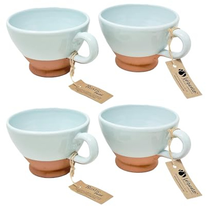 Verano Spanish Ceramics Rustic Pastel Half Dipped Breakfast Cups - Home Décor Kitchen Café Dining Tea Coffee Mugs Hot Chocolate Drinking Cups - 14cm x 9.5cm Set of 4 Duck Egg Blue