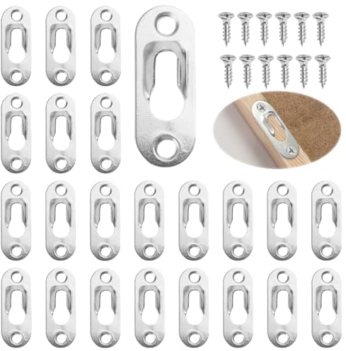 30 Stück Schlüsselloch Aufhänger, 44x16mm Linsenkopfbeschlag Metall,Schlüssellochaufhänger mit 60 Schrauben(M4, 15mm),Wandbefestigung Silber,Bilderrahmen Aufhänger für Spiegel, Bilderrahmen, Schränke