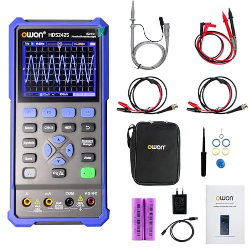 Osciloscopio digital portátil para automoción, 2 canales, ancho de banda de 40 MHz, frecuencia de muestreo de 250 MSa/s, 20 000 cuentas, 3 en 1, voltaje, corriente y condensador (HDS242S)