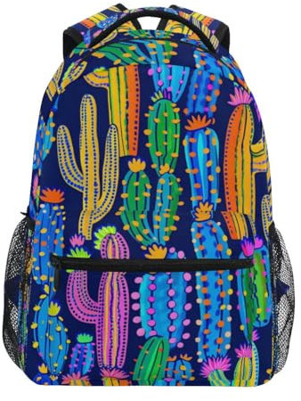 Farbiger Cartoon-Kaktus-Schulrucksack, Büchertasche für Jungen und Mädchen, Grundschule, Freizeit, Reisetasche, Computer, Laptop, Tagesrucksack, Farbiger Cartoon-Kaktus, S