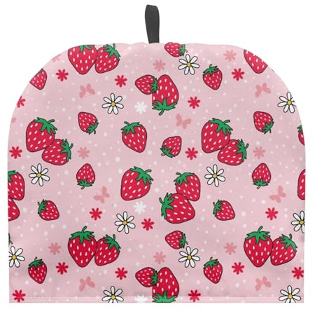 Howilath Lindos cobertores de té con diseño de fresa rosa para teteras, decoración para el hogar, cocina, cubierta antipolvo lavable, cubierta antipolvo para tetera