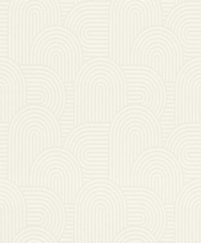 Rasch Tapeten 634136 - Vliestapete mit geometrischem Muster mit unzähligen Bögen in Cremeweiß und Hellbeige aus der Kollektion Color your life - 10,05 m x 0,53 m (LxB)