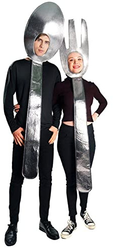Tsffae 2 Teile/Satz Unisex Erwachsene Löffel Suppe Gabel Tunika Kostüm Lustige Paare Küche Utensil Anzüge Halloween Cosplay Erwachsene Liebhaber Party Overall