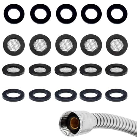 20Pcs Shower Head Filter Gasket 2 Types Faucet Washers 10 Rubber Washers Filter and10 O-Ring Stainless Steel Water Hose Gasket