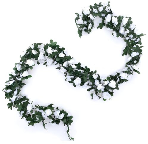 JYJLLM Artificial Flowers Garlands - 45 simulated roses Artificial Flower Vines for Decorations, Faux White Rose Floral Arch with Realistic Design for Home, Garden, Indoor/Outdoor (white)