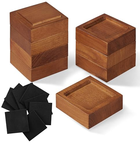 Bed Risers - Furniture Lifters (Set of 8, Height 1-4) - Solid Natural Wood, Non-Slip Recessed Hole (Light Brown)