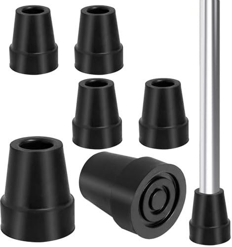 6 Piezas Tacos Muletas Antideslizantes 19mm, Conteras Muletas Tubos Goma Tacos para Bastones Almohadilla Acero Incorporada Punta Bastón Goma de Repuesto Puntas para Caña Caminar Muleta Plegable(Negro)