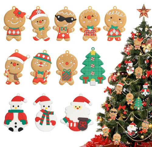 maxtachi 12 Pièces Décoration Noel Sapin Bonhomme Pain D'épice,avec Corde à Suspendre Décoration Sapin de Noel Peut être Utilisé pour Décoration de Noël Décoration de Maison